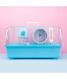 Misyue Big Hamster Cage Small Animal Habitats Rat House Includes Water Bottle, Food Dish, Exercise Wheel, Transparent (Blue)