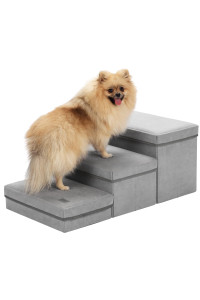 Lemonda 3 Step Folding Dog Step Stairs,Foldable Dog Stairs With 3 Storage Boxes For High Bed Sofa,Pet Storage Stepper Safety Ladder For Cats Dogs Up To 60 Pounds