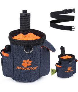 Amznova Dog Treat Trainning Pouch, Multi-Purpose & Portable Puppy Treat Bag, Adjustable Waistband & Poop Bag Dispenser For Walking, Hiking,Heather Bule