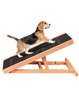 Wooden Height Adjustable Pet Ramp for All Dogs and Cats, 2 Layers from 12 inches to 16 inches with Non Slip Carpet Surface, Foldable Portable Dog Ramp Perfect for Bed, Couch &Car (Small)
