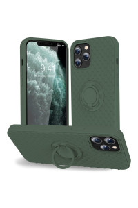 Tisoog Compatible With Iphone 12 Pro Max Case Cute Dragon Scale Series] With Soft Anti-Scratch Microfiber Lining Ring Kickstand, Liquid Silicone Full Body Protective Case - Pine Green