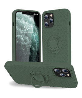Tisoog Compatible With Iphone 12 Pro Max Case Cute Dragon Scale Series] With Soft Anti-Scratch Microfiber Lining Ring Kickstand, Liquid Silicone Full Body Protective Case - Pine Green