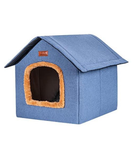 Cat House, Outdoor Cat Shelter with Water-Resistant Canvas Roof, Winter Pet Nest Kitty House, Feral Cat Cave Pet House with Removable Mat, 3 Colors, M/L/XL
