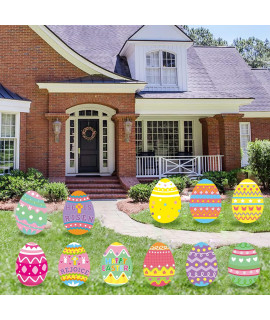 11Pcs Easter Eggs Yard Sign Outdoor Lawn Decorations-Easter Eggs Pathway Markers-Easter Egg Outdoor Spring Party Waterproof Yard Decorations