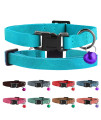Murom Breakaway Cat Collar Leather Soft Adjustable Pet Kitten Collars with Bell Pink Brown Blue Green Red (Aquamarine)