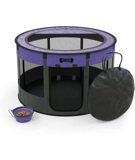 Ruff 'n Ruffus Portable Foldable Pet Playpen +Free Carrying Case + Free Travel Bowl (Large (48x48x23.5 inches), Purple)