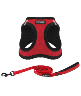 Voyager Step-in Plush Dog Harness - Soft Plush, Step in Vest Harness for Small and Medium Dogs by Best Pet Supplies - Red Plush (Leash Bundle), S (Chest: 14.5-16)