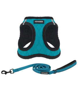 Voyager Step-In Plush Dog Harness - Soft Plush, Step In Vest Harness For Small And Medium Dogs By Best Pet Supplies - Turquoise Plush (Leash Bundle), L (Chest: 18-20.5)