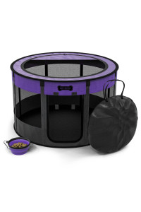 Ruff 'N Ruffus Portable Foldable Pet Playpen +Free Carrying Case + Free Travel Bowl (Medium (36x36x23 inches), Purple)