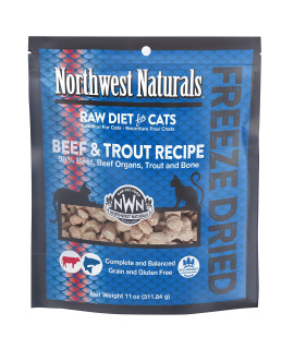 Northwest Naturals Freeze Dried Diet for Cats - Beef Trout Cat Food - Grain-Free, Gluten-Free Pet Food, Cat Training Treats - 11 Oz.
