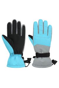 Kids Gloves For Winter Waterproof Boys Snow Ski Gloves Toddler Boys Girls Warm Gloves Snow Mittens Sky Blue M