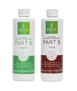 Envy Part A (6-0-5) Part B (1-5-6) - Two-Part Base Nutrient For Herbs, Vegetables, Fruit - Fertilizer For Hydro, Soil Coir (8 Oz)