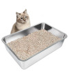 Ikitchen Stainless Steel Cat Litter Box, Large Metal Litter Box For Cats Rabbits, Never Absorbs Odors,Stain Free, Rustproof, Non Stick Smooth Surface, Anti-Slip Rubber Bottom, 235L X 155W X 6H