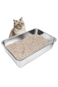 Ikitchen Stainless Steel Cat Litter Box, Large Metal Litter Box For Cats Rabbits, Never Absorbs Odors,Stain Free, Rustproof, Non Stick Smooth Surface, Anti-Slip Rubber Bottom, 235L X 155W X 6H
