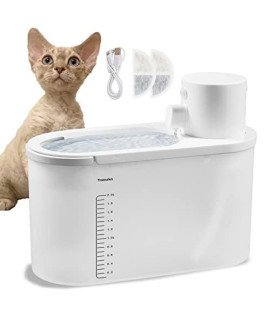 Battery Operated Cat Water Fountains. 2L/67oz Ultra-Quiet Automatic LED Dog Water Dispenser with 2 Replacement Filters & Smart Pump.Pet Water Foutain for Cats,Dogs,Multiple Pets.