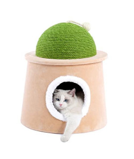 Cat Beds for Indoor Cats, Large Cat Cave for Pet Cat House with Fluffy Ball Hanging and Scratch Pad, Cute Covered Cat Bed 17.3 x 17.3 x 18.9 inches