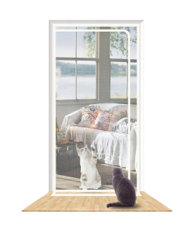 Shrrl Reinforced Cat Screen Door Fits Door Size 48X 80, Pet Resistant Mesh Screen Door, Pets Proof Zipper Screen Door For Living Room, Bedroom, Kitchen, Patio, Stop Cats Dogs Running Out