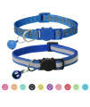 BANMODER 2 Pack Reflective Cat Collar Breakaway with Bell,Personalized Kitten Collars,Adjustable Safety Buckle Collar for Male Cats Girls & Boys (Navy Blue)