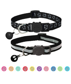 BANMODER 2 Pack Reflective Cat Collar Breakaway with Bell,Personalized Kitten Collars,Adjustable Safety Buckle Collar for Male Cats Girls & Boys (Black)