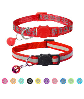 BANMODER 2 Pack Reflective Cat Collar Breakaway with Bell,Personalized Kitten Collars,Adjustable Safety Buckle Collar for Male Cats Girls & Boys (Red)