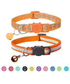 BANMODER 2 Pack Reflective Cat Collar Breakaway with Bell,Personalized Kitten Collars,Adjustable Safety Buckle Collar for Male Cats Girls & Boys (Orange)