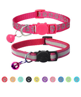 BANMODER 2 Pack Reflective Cat Collar Breakaway with Bell,Personalized Kitten Collars,Adjustable Safety Buckle Collar for Male Cats Girls & Boys (Hot Pink)