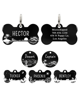 Ultrajoys Stainless Steel Pet Id Tag Dog Name Tags Personalized Front And Back Engraving, Customized Dog Tags And Cat Tags, Optional Engraved On Both Sides, Bone Tag With Ocean Surfing Design, Small