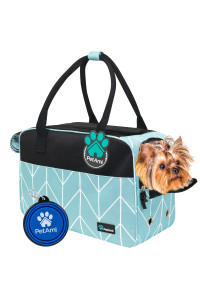 PetAmi Airline Approved Dog Purse Carrier | Soft-Sided Pet Carrier for Small Dog, Cat, Puppy, Kitten | Portable Stylish Pet Travel Handbag | Ventilated Breathable Mesh, Sherpa Bed (Chevron Teal)