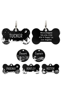 Ultrajoys Stainless Steel Pet Id Tag Dog Name Tags Personalized Front And Back Engraving, Customized Dog Tags And Cat Tags, Optional Engraved On Both Sides, Bone Tag With Camping Bonfire Design, Small