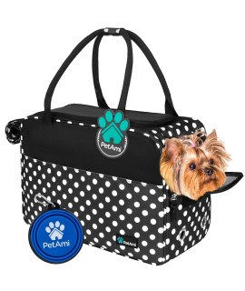 Petami Airline Approved Dog Purse Carrier Soft-Sided Pet Carrier For Small Dog, Cat, Puppy, Kitten Portable Stylish Pet Travel Handbag Ventilated Breathable Mesh, Sherpa Bed (Polka Dot Black)