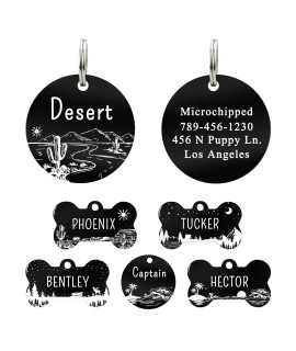 Ultrajoys Stainless Steel Pet Id Tag Dog Name Tags Personalized Front And Back Engraving, Customized Dog Tags And Cat Tags, Optional Engraved On Both Sides, Round Tag With Desert Cactus Design, Small