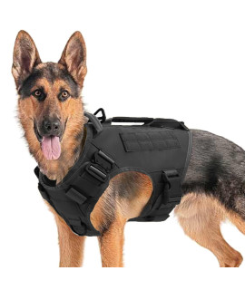 Tactical Dog Harness For Medium And Large Dogs No Pull Adjustable Dog Vest For Training Hunting Walking Military Dog Harness With Handle Service Dog Vest With Molle & Loop Panels Black,L(Vest Only)