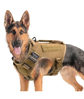 Tactical Dog Harness For Medium And Large Dogs No Pull Adjustable Dog Vest For Training Hunting Walking Military Dog Harness With Handle Service Dog Vest With Molle & Loop Panels Khaki,L(Vest Only)