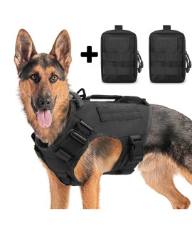 Tactical Dog Harness For Medium And Large Dogs No Pull Adjustable Dog Vest For Training Hunting Walking Military Dog Harness With Handle Service Dog Vest With Molle Panels Black,Xl,With 2 Pouches