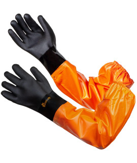 Gastody - Chemical Resistant Gloves Extra-Long M 275 - Rubber Gloves Heavy Duty - Long Rubber Gloves Pvc - Waterproof Gloves With Cotton Liner For Fishery Machinery Chemical Industry Cleaning