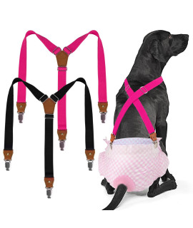 Pet Soft Dog Suspenders 2 Pieces Female Dog Diaper Suspenders for Dogs Diaper Keeper Suspender for Dog Skirt, Dog Dress (Black & Pink, M/L)