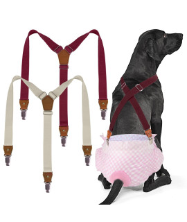 Pet Soft Dog Suspenders 2 Pieces Female Dog Diaper Suspenders for Dogs Diaper Keeper Suspender for Dog Skirt, Dog Dress (Brown & Burgundy, M/L)