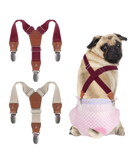 Pet Soft Dog Suspenders 2 Pieces Female Dog Diaper Suspenders for Dogs Diaper Keeper Suspender for Dog Skirt, Dog Dress (Brown & Burgundy, XS/S)