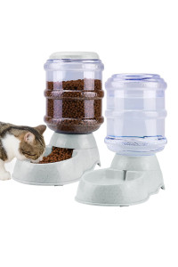 Automatic Dog Cat Feeder and Water Dispenser, Gravity Pet Feeding Station and Water Bowl Dispenser Set for Small Medium Big Cats Dogs Pets Puppy Kitten Rabbit Bunny, 3.8L(Gray)