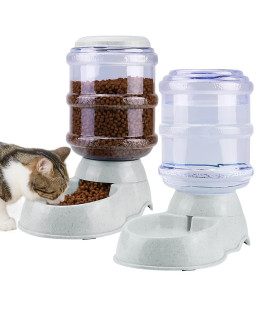 Automatic Dog Cat Feeder and Water Dispenser, Gravity Pet Feeding Station and Water Bowl Dispenser Set for Small Medium Big Cats Dogs Pets Puppy Kitten Rabbit Bunny, 3.8L(Gray)