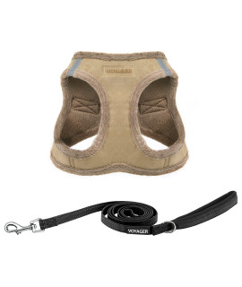 Voyager Step-in Plush Dog Harness - Soft Plush, Step in Vest Harness for Small and Medium Dogs by Best Pet Supplies - Latte Suede (Leash Bundle), S (Chest: 14.5-16)