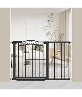 Black Wide Baby Gate With Door-Walk Through Baby Gates For Stairs Pressure Mounted No Drill-Indoor Tension Metal Child Pet Dog Safety Gate 4606-4882 Inches Wide