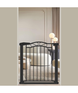 Black Baby Gate With Door-Walk Through Baby Gates For Stairs Pressure Mounted No Drill-Indoor Tension Metal Child Pet Dog Safety Gate 3228-3504 Wide