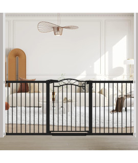 Extra Wide Baby Gate With Door Black-Large Walk Through Baby Gates For Stairs Pressure Mounted No Drill-Indoor Long Tension Metal Child Pet Safety Gate 7913-8189 Wide