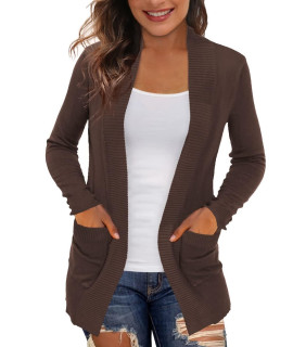 Redhotype Womens Cardigans Lightweight With Pockets Casual Long Sleeve Cardigan For Women, Coffee, Small