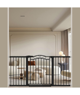 Extra Wide Baby Gate With Door Black-Large Walk Through Baby Gates For Stairs Pressure Mounted No Drill-Indoor Long Tension Metal Child Pet Safety Gate 6260-6535 Wide
