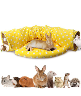 Bwogue Bunny Tunnel Bed, 2-In-1 Collapsible Rabbit Tunnel Tubes Toys With Removable Mat Bunny Hideout For Cats Kittens Rabbits Bunny Guinea Pigs Kitty