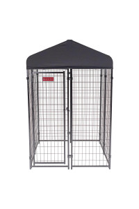 Lucky Dog Stay Series 4 x 4 x 6 Foot Black Powder Coat Steel Frame Studio Dog Kennel with Waterproof Canopy Roof and Single Gate Door, Steel Gray