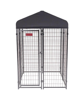 Lucky Dog Stay Series 4 x 4 x 6 Foot Black Powder Coat Steel Frame Studio Dog Kennel with Waterproof Canopy Roof and Single Gate Door, Steel Gray
