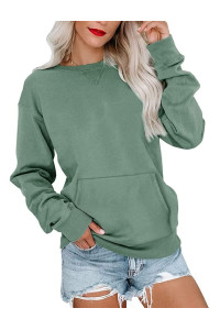 Ovanviso Womens Long Sleeve Sweatshirt Casual Crewneck Cute Pullover Tops Lightweight Sweatshirt With Pocket Green Medium